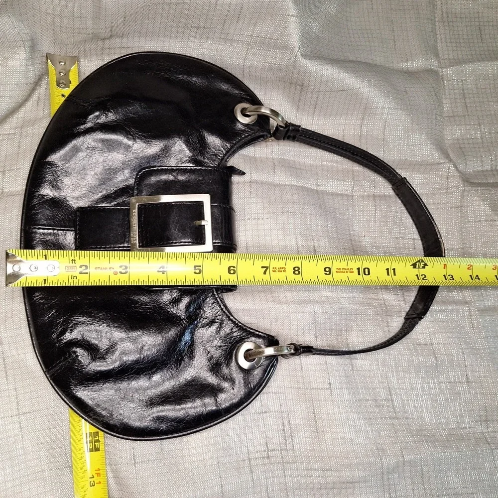 Kenneth‎ Cole New York Black Leather Med Small Hobo Buckle Accent Handbag Purse